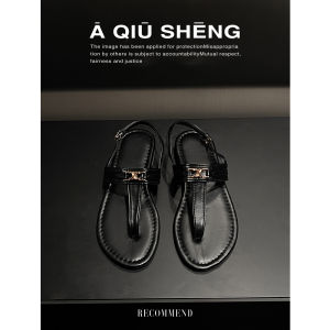 Black Flat Bottom Leather Sandals Womens 2025 New Small Fragrance Style Roman Toe Slippers Beach Vacation Crossbody Shoes