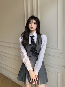 British Style Womens Suit School Uniform Korean Drama Inspired Spring Autumn Fashion Set Polyester Breathable Short Sleeve T-Shirt