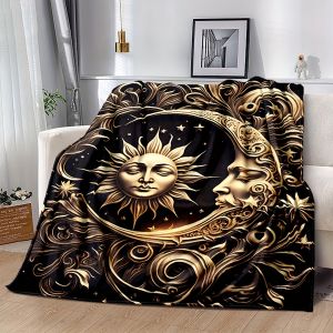 VIKAMA Luxury Star And Moon Human Face Cover Blanket Skin-Friendly Bedroom Living Room Bohemian Style B&B Decorative Blanket