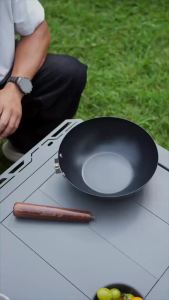 BISINNA | BISINNA 24cm Iron Wok Kitchen Non Stick Deep Frying Pan Outdoor Portable Camping Picnic Cooking Equipment