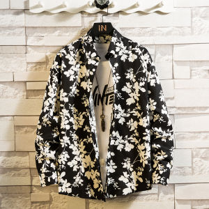 เสื้อเชิ้ตแขนยาวผู้ชายลายดอกไม้พิมพ์ครึ่งตัวผ้าฝ้ายแท้ สไตล์ลำลองชายหาด ฤดูใบไม้ผลิและฤดูร้อน เสื้อเชิ้ตผู้ชาย แฟชั่น แบรนด์ M2monline