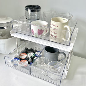 Double Layer ถ้วยผู้ถือ Rack ถ้วยน้ําชั้นวางหอพักเดสก์ท็อปแก้ว Organizer พลาสติกสีถ้วย Stand
