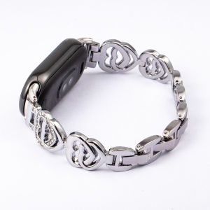 Slim Metal Strap for Xiaomi Mi Band 10 9 8 Fashion Women Bling Band Love Wristband for Mi Band 10/9/8 Adjustable Bracelet