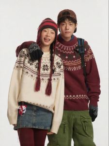 JNXS | Retro Round Neck Fair Isle Red Couples Sweater