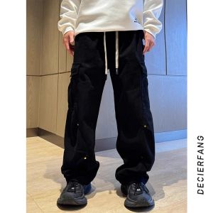 Quần Ống Rộng Thường Ngày Mùa Thu Đông Cho Nam Thời Trang Nhiều Túi Quần Ống Đứng Dày Rộng Rãi Cotton Polyester Quần Áo Bảo Hộ Lao Động