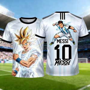 Bandai | New 2026 Argentina Mens Football T-shirt Cartoon Style Superman Goku Design Pele No. 10 Special Edition Football Jersey