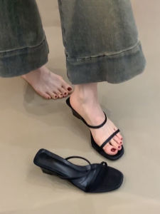 Square Toe Wedge Sandals Slip-On Beach Shoes