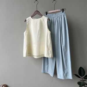 French round Neck Chic Unique Pure Cotton Sleeveless Top Womens High-End Loose Vest Small Size Summer Breathable Comfortable