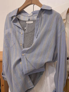 CHOEFULYN | Vertical Stripe Long Sleeve Sun Protection Blouse Outerwear Lightweight Loose Shirt