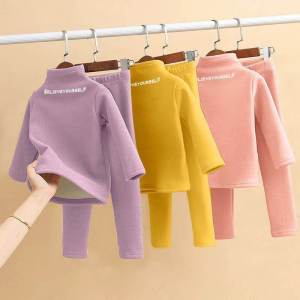 Thickened Double-Sided Fleece Warm Underwear Set for Children Half High Collar Baby Clothes Autumn Clothes Winter Sleepwear