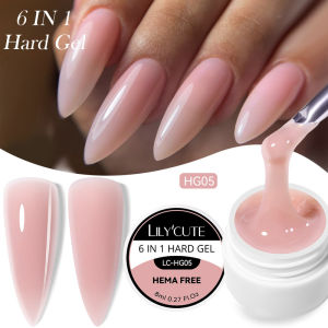 LILYCUTE 8ml 6 IN 1 Hard Gel Nail Extension Gel Polish HEMA FREE Soak Off 3D Carving Flower Strengthener Construction Nail Art