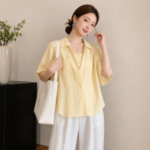 SHIMANQING | Elegant Yellow Illusion Two-Piece Short Sleeve Shirt