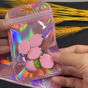 50PCS Holographic pouch Laser Storage Bag High Quality Resealable Foil Pouch Bags Ziplock Food Storage Bags