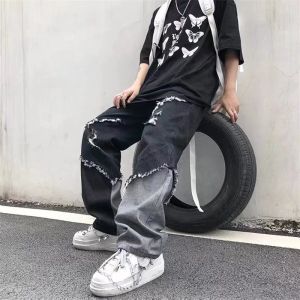 2026 Korean Fashion Ripped Jeans Pants Men Broken Holes Trousers Casual Soft Stylish Regular Baggy Straight Denim Trousers