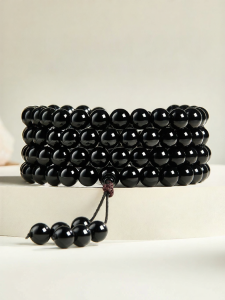 FUJINJIA | Natural 8A Black Obsidian Protective Beads 108 Pieces