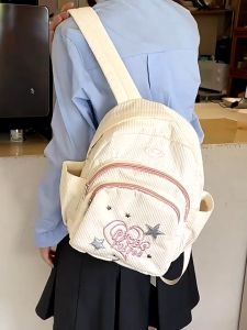 【 COD✅ 】Ransel Corduroy Mini Putih Tas Ransel/ Sekolah Kecil Ringan Komuter/Gaya Mori Ransel Lucu/tas sekolah cewek sma