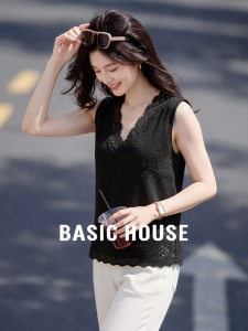 Basic House | Lace Embroidered Sleeveless V-neck Knit Top