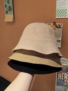 Womens Knitted Cotton Fishing Cap Spring Summer Breathable Face Slim Bucket Hat Casual Style Travel Short Brim round Top