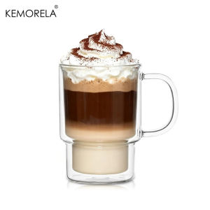 450ML Double Wall Glass Mug With Handle 1/2PCS Transparent Heat Resistant Borosilicate Cup for Tea Cappuccino Juice Hot Beverage