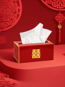Red Metal Tissue Box Simple Style Living Room Tabletop Napkin Holder Home Commercial Use Logo Rectangular Iron Material