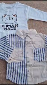 HUMAN MADE 3in1 Setelan Kemeja Lengan Panjang Kaos/Baju Lengan Panjang Human Made Celana Panjang Denim Anak Laki Laki Cowok Lucu Premium Berkualitas