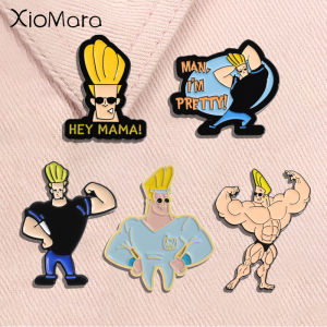 Cartoon Animation Character Johnny Bravo Enamel Pins Humor Gold Hair Muscular Man Brooches Lapel Badge Jewelry Gifts For Friends