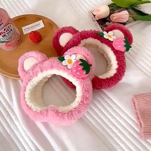 Băng đô cài tóc nữ đẹp bờm tóc phối lông hình tai gấu rửa mặt dễ thương thời trang thu đông màu hồng - Mã BD011