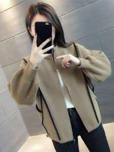 Khaki Knitted Jacket Womens Fashion Zipper Cardigan Spring Autumn New Style Baseball Uniform Age-Defying Top