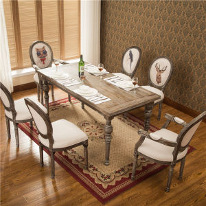 European Style American Style Dining Table Combination Solid Wood Table Retro Distressed Brushed Pine Dining Table French Restaurant Simple Long Table