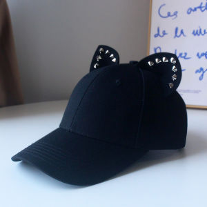 Fashionable Cat Ear Baseball Cap Womens New 2025 Rivet Horse Riding Hat Wide Brim Cotton Outdoors Sweet Cute Style Hat