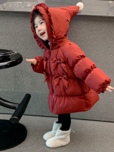 Red Cotton Jacket for Girls Baby Toddler Winter Clothes Thickened Polyester Fiber Fill Coat with Hood Chinese Zodiac Year