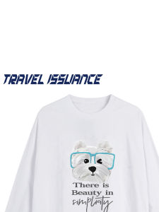 Áo Thun Dài Tay Dáng Rộng in Hình Chú Chó Đeo Kính Phong Cách Lười Biếng Cho Cặp Đôi Mùa Thu Thường Ngày Thân Thiện Với Da Thoáng Khí Cotton 100%