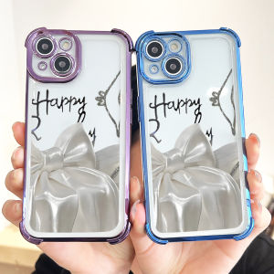 Hontinga Casing Case For OPPO A60 A12 A7 A5S A92 A52 A11K A3X A3 A58 A78 5G Case White Bow Tie Color Luxury Chrome Plated Soft TPU Phone Case Shockproof Anti Gores Rubber Cases Softcase For Girls