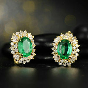 Huitan Oval Green Cubic Zircon Earrings for Women New Trendy Temperament Female Ear Accessories Party Luxury Jewelry Fancy Gift