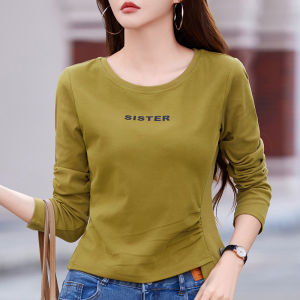 Cotton Base Shirt Womens Spring and Autumn New Arrival Inner Wear Long Sleeve T-shirt Age-Reducing Beautiful Short Western Style Petite Top