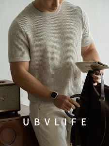 UBV | Waffle Knit Drapey Round-Neck Short Sleeve T-Shirt for Men Spring/Summer