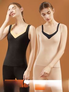 MiiOW | เสื้อกั๊กผ้าขนแกะสีดำสำหรับผู้หญิงในฤดูหนาว เสื้อชั้นใน MiiOW Cat Person คอวี ไหล่กว้าง ความร้อนระดับกลาง สายเดี่ยว แขนยาว ปกติ