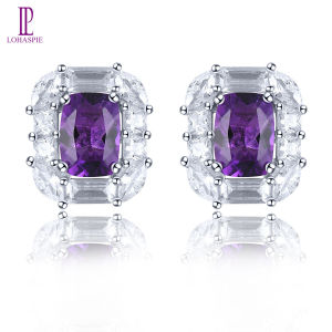 Lohaspie เครื่องประดับ1.6กะรัตต่างหูเงินทรงยาว925เงินแท้ต่างหูเม็ดเดี่ยวพลอยอเมทิสต์พลอยเพอริดอทธรรมชาติอเมทิสต์ต่างหูหินวันเกิดสำหรับผู้หญิงเครื่องประดับ925เงินสเตอร์ลิง