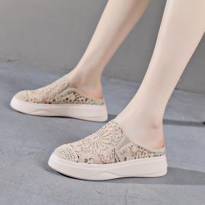 5cm Soft Sole Wrapped Toe Womens Wedge Slippers 2023 New Summer Outwear Mesh Breathable Lazy Sandals Fisherman Shoes