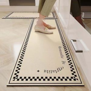 Fashion Black White Checkerboard Letter Kitchen Mat Non Slip Oil Resistant Runner Mat Modern Minimalist Living Room Entryway