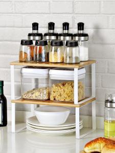 Multi-Functional Kitchen Cabinet Storage Rack Iron Art Solid Wood Kitchen Countertop Organizer Shelf Set Home Decor Accessories