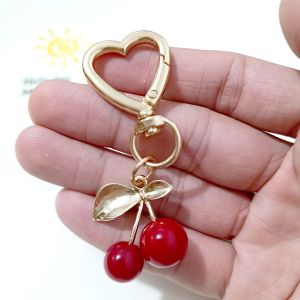 【♡Lovely girls house♡】Sweet Cherry Love Heart Shape Bag Pendant Keychain Creative Simulated Cherry Key Holder