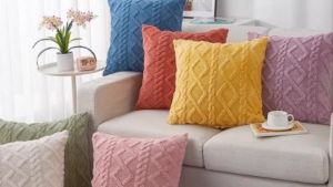 Curve Solid Color Short Plush Pillowcase Throw Pillow Case Zipper Sofa Cushion Cover CASE ONLY