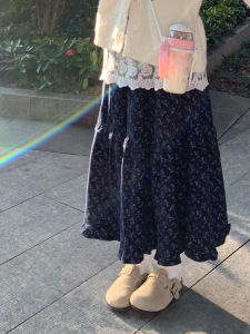 Váy Dài Chữ a Họa Tiết Hoa Màu Xanh Lam Phong Cách Hàn Quốc Cho Nữ Mùa Thu Váy Midi Mềm Mại Cổ Điển