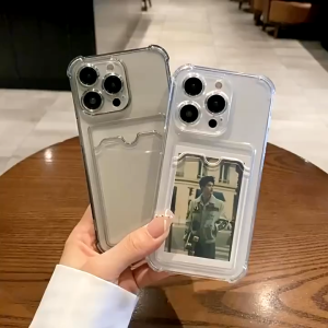 Tri-Town Shockproof Case With Card Slot Holder For iPhone 18 17 16 15 14 13 12 11 Pro Max XS X XR 8 7 Plus Clear Casing Anti-fall Back Cover