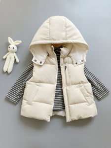 Thickened down Cotton Vest for Children Autumn Winter Wearable Warm Coat with Hat for Boys And Girls Casual Style Polyester Fiber