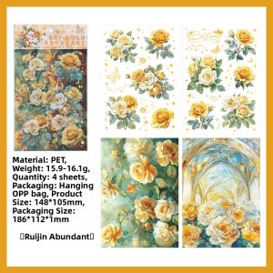 Gimue | Waterproof Rose Pattern Flat Sheets Gold Foil Creative Planner Stickers