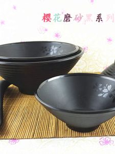 A5 Size Heat Resistant Shatterproof Melamine Dinnerware Black Sakura Matte Noodles Bowl Spicy Hot Rice Noodles Large Bowl