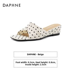 Daphne | French Dot Design Wedge Heel Internal Increase Ladies Slippers
