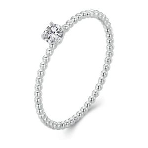 BAMOER 925 Sterling Silver Eternity Rope Wedding Band Ring Stackable Moissanite Beads Ring for Women MSR046